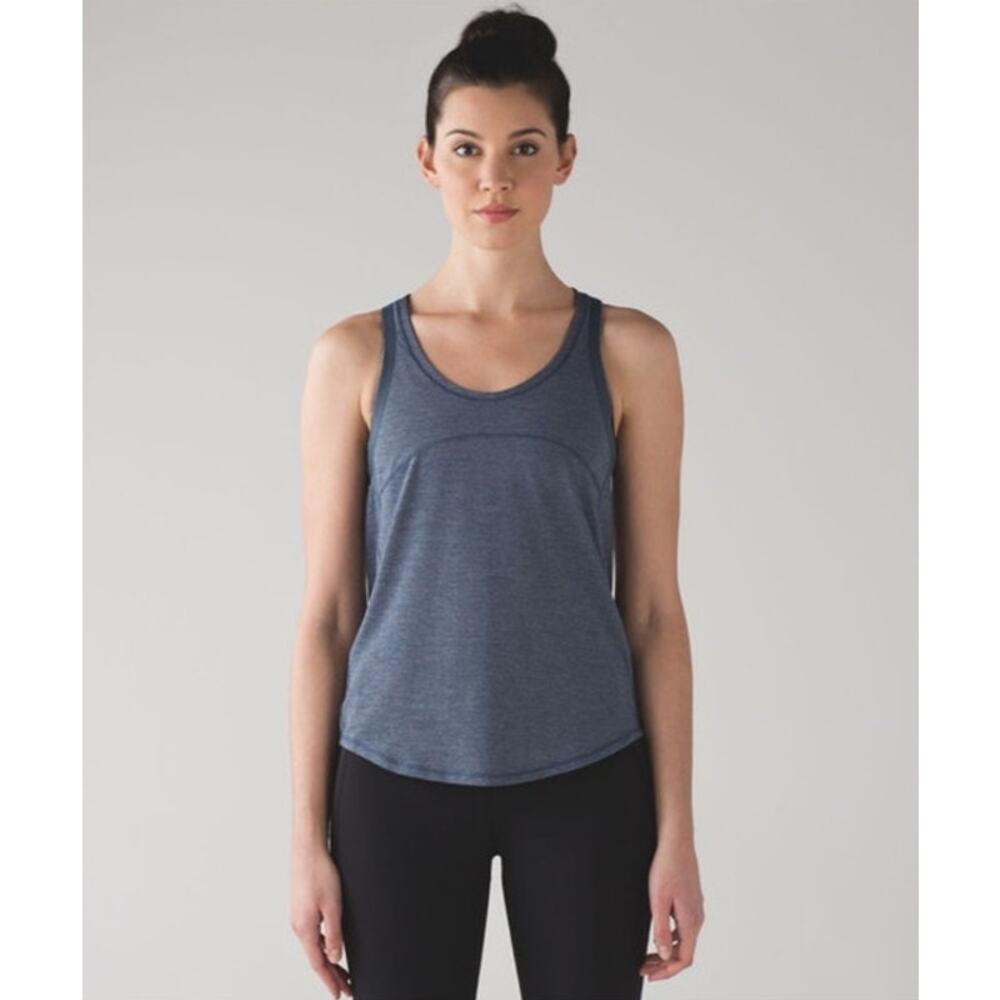 Lululemon On Track Singlet Heathered Astro Blue Gray Tank Top 4